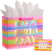 SUNCOLOR 13&quot; Large Gift Bag with Card and Tissue Paper (Colorful Happy Birthday) - £8.31 GBP