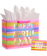 SUNCOLOR 13&quot; Large Gift Bag with Card and Tissue Paper (Colorful Happy B... - £8.32 GBP