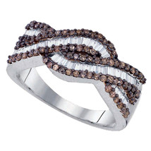Sterling Silver Womens Round Brown Diamond Band Ring 3/4 Cttw - £206.54 GBP
