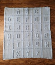 Baby Receiving Blanket Hand Crocheted Baby Blue Raised Alphabet 39” X 36” ABC - £23.37 GBP