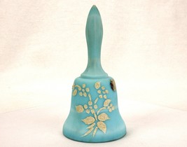 Westmoreland Blue Satin Glass Hand Bell, Raised White Floral Pattern, Vintage - £15.76 GBP