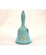Westmoreland Blue Satin Glass Hand Bell, Raised White Floral Pattern, Vi... - $19.55