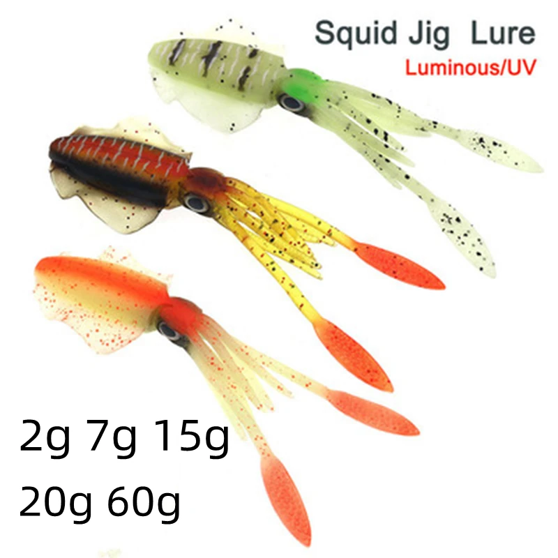 Sporting Luminous Squid Lure 2g 7g 15g 20g 60g UV Squid Jigs Boat Fishing Wobble - £23.90 GBP
