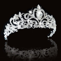 Bridal Princess Austrian Crystal Tiara Wedding Crown Veil Hair Accessory Silver - £17.68 GBP