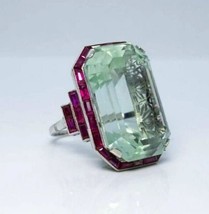 Big Emerald Cut Diamond Vintage Ring, Ruby Halo Diamond Art Deco Engagement Ring - £318.00 GBP