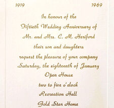 1969 50th Wedding Anniversary Invitation Long Beach Heriford w/ Article ... - $29.99
