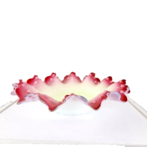 Pink Glass Bride&#39;s Basket Vintage Ruffled Dimpled Czech Glass Bowl Basket - £77.50 GBP