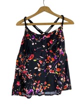 Merona Swimsuit Tankini Top Swimwear Bathing Suit Black Floral Strappy B... - $39.73