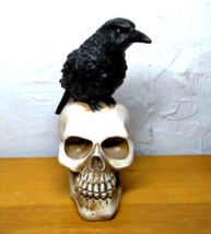Crow Sitting on a Skull, Halloween Home Decor - Poe &quot;Quote the Raven!&quot; 6... - $27.54