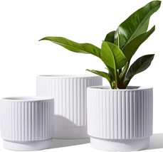 8 6 5 5 Inch Ceramic Garden Pots With Plugs, Stripe Outdoor Planters,, Set Of 3. - £48.79 GBP