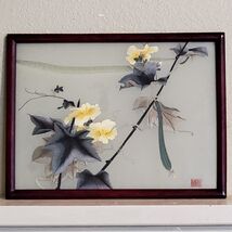 Chinese Silk Screen Embroidery Glass Inlaid Table Screen 16x12 Inch Framed - $414.29 CAD