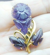 Spectacular Hand Carved Amethyst 14k 585 Pin Pendant Flower - £439.56 GBP