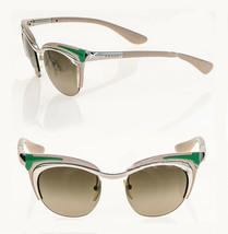 Prada Dixie Oval Retro PR61OS Beige Green Mirror 61O Fashion Runway Sunglasses - £272.17 GBP