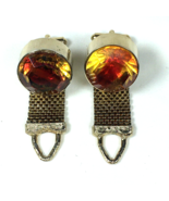 Vintage Mid Century Yellow red Orange Glass Gold Tone Mesh Wrap Around C... - $33.00