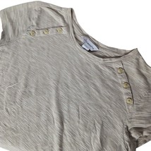 Liz Claiborne Women&#39;s Striped Top Size Medium Cream White Striped Button... - $13.17