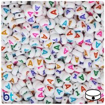 BeadTin White Opaque 7mm Coin Plastic Alpha Beads - Colored Letters (100... - $2.09