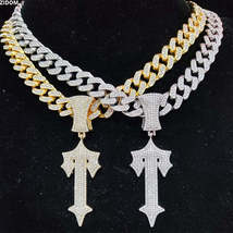 Men Women Hip Hop Letter Iced Out Cross Sword Necklaces with 13mm Cuban Chain Hi - £4.78 GBP+