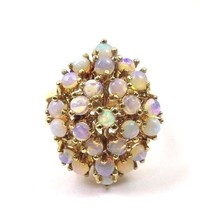 14k Yellow Gold Vintage Women&#39;s Cocktail Ring With Opals - £727.46 GBP