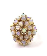 14k Yellow Gold Vintage Women&#39;s Cocktail Ring With Opals - £727.63 GBP