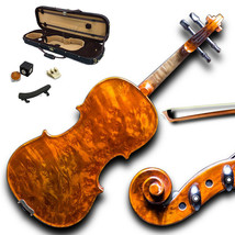 Mastero Sound 3/4 Size New VN431 Bird Eye Maple Violin Kit w Case Bow Rosin Mute - $479.99