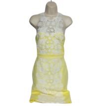 London Dress Company Sheath Dress Size 2 Yellow White Floral Crochet Sle... - $38.81