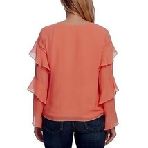 NWT Womens Size Small Vince Camuto Bright Coral Tiered Sleeve Chiffon Blouse Top - £22.70 GBP