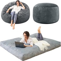 The 4 Foot Grey Bean Bag Chair With Microfiber Cover Is A Big Couch With... - £183.33 GBP