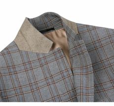 Mens Suit RENOIR English Plaid Window Pane Stretch Slim Comfort 293-7 Gray Brown image 4