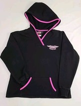 Harley Davidson Womens Size Small Pull Over Hoodie Jacket Black Pink Y2K - £19.68 GBP