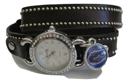 Florida Gator Chantilly Charm Watch Brown Leather Wrap Around Rhinestone  - $19.99