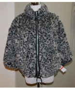 Lucky Brand Sz XS Leopard Faux Fur Jacket Gray Funnel Neck Zip Bomber $198 - $19.79