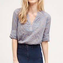 Anthropologie Holding Horses Devon Popover SIZE 0 Blue Brown Gingham Tunic Top - £15.46 GBP