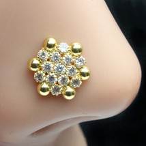 Cute Floral Indian Gold Plated nose Stud White CZ L bend nose ring 22g - £11.79 GBP