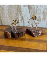 Set of 2 Glass Elephants 22kt Gold Wood Bases MINIATURE Vintage Figurines - $59.99