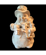 Light Up Porcelain Snowman Gold Trim 10&quot; Needs Cord with light - £18.36 GBP