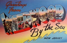 Greetings From Wildwood By The Sea NJ Large Big Letter Postcard Linen New Jersey - £10.72 GBP