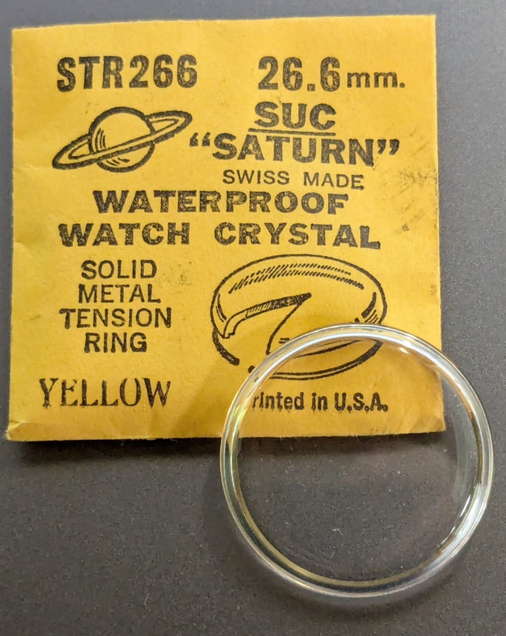 NEW SUC SATURN YELLOW TENSION RING ROUND ACRYLIC WATCH CRYSTAL WATERPROO... - $12.86