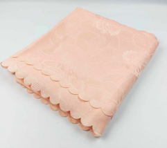 Soft salmon large rectangular tablecloth with rose pattern and scalloped edges - $44.53