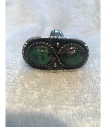 Vintage sterling silver mexico green turquoise ring size 7 2 stone south... - £42.57 GBP