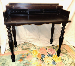 Antique Spinet Ladies Writing Desk Mahogany Cubbies Turned Legs - $687.23
