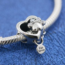 2020 Spring Release Sterling Silver Sparkling Paw Print and Heart Charm - £14.29 GBP