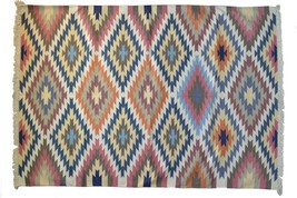Cotton Kilim Rug Indian 120x180cm 4x6&#39; Kelim Multicolour Hand Woven Boho 6x4 - £127.47 GBP