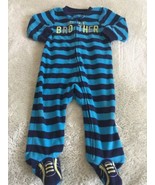 Child Of Mine Boys Blue Striped LITTLE BROTHER Long Fleece Pajamas 6-9 M... - $7.39 CAD