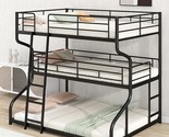 Full Over Twin Over Queen Size Triple Bunk Bed With 2 Ladders, Metal Low... - $670.99