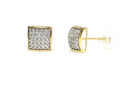 ADIRFINE 10K Solid Gold Square 6.5mm Micro Pave Cubic Zirconia Stud Earrings - £80.08 GBP