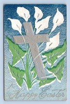A Happy Easter Cross Flowers Foiled Embossed 1910 DB Postcard K14 - £2.30 GBP