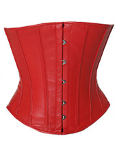 Red leder leather corset full spiral steel basque whales to lacer - £42.28 GBP+