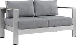 Modway Shore Aluminum Outdoor Patio Loveseat In Silver Gray - £530.33 GBP