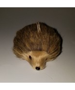 Hedgehog Ornament Figure 3.5&quot; Long Soft Fur Brown Christmas Realistic Wo... - £23.31 GBP