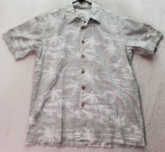HONOLUA Shirt Mens Small Gray Hawaiian 100% Cotton Short Sleeve Slit Logo Collar - £14.72 GBP